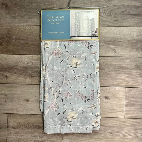 38 x 96 Lillian August Curtains Rod Pocket Birdsong Floral Seafoam Green Blue - Picture 2 of 9